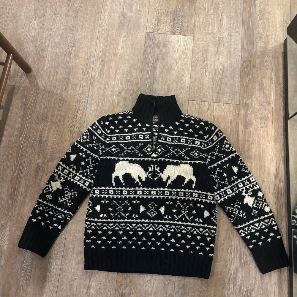 Ralph Lauren Black and White Quarter Zip Up Sweater with Nordic Pattern